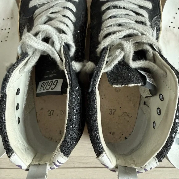 Authentic Golden Goose Mid Stars with Black Glitter Accents Size 37 - Picture 10 of 12